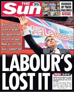 2009-09-29 The Sun front page Labour's Lost It